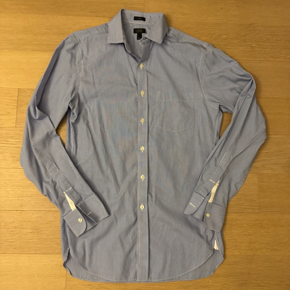 J. Crew Blue Micro Gingham Button Down Dress Shirt
